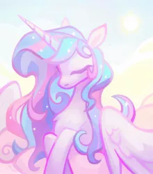 Size: 1080x1230 | Tagged: safe, artist:adreamera, derpibooru import, princess celestia, alicorn, eyes closed, image, jpeg, solo, sparkles, sun