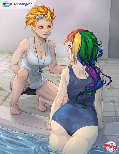 Size: 1244x1600 | Tagged: questionable, artist:missangest, rainbow dash, spitfire, human, humanized, image, png, summer swirl