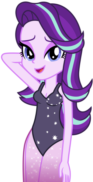 Size: 1024x2011 | Tagged: safe, artist:emeraldblast63, artist:rileyav, derpibooru import, starlight glimmer, human, equestria girls, clothes, female, image, looking at you, one-piece swimsuit, open mouth, png, simple background, solo, swimsuit, transparent background, vector