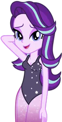 Size: 1024x2011 | Tagged: safe, artist:emeraldblast63, artist:rileyav, derpibooru import, starlight glimmer, human, equestria girls, clothes, female, image, looking at you, one-piece swimsuit, open mouth, png, simple background, solo, swimsuit, transparent background, vector