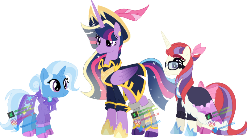 Size: 1234x692 | Tagged: safe, artist:arcticwindsbases, derpibooru import, moondancer, trixie, twilight sparkle, alternate universe, female, image, lesbian, png, polyamory, shipping, trickdancer, twidancer, twixie