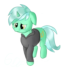 Size: 744x737 | Tagged: safe, artist:6dpegasus, derpibooru import, lyra heartstrings, pony, unicorn, black hoodie, clothes, dig the swell hoodie, female, hoodie, image, png, sad, simple background, solo, standing, transparent background