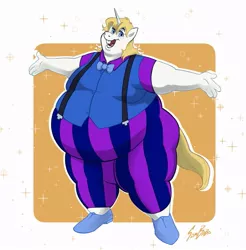 Size: 867x880 | Tagged: safe, alternate version, artist:sambaba, derpibooru import, prince blueblood, anthro, unicorn, alternate personalities, belly, bluebuck, cheerful, chubby, fat, fat fetish, fetish, happy, hick, image, jpeg, weight gain