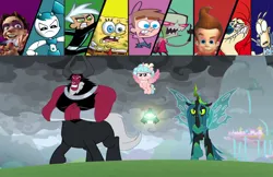 Size: 1342x869 | Tagged: safe, artist:kayman13, derpibooru import, cozy glow, lord tirek, queen chrysalis, alicorn, changeling, changeling queen, the ending of the end, alicornified, bell, cozycorn, danny phantom, female, grogar's bell, image, invader zim, jenny wakeman, jimmy neutron, jpeg, legion of doom, meme, my life as a teenage robot, race swap, reaction, ren and stimpy, rocko, rocko's modern life, spongebob squarepants, stimpy, tak, the fairly oddparents, timmy turner, ultimate chrysalis, zim