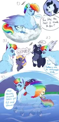 Size: 1280x2636 | Tagged: safe, artist:theartfox2468, derpibooru import, rainbow dash, soarin', worm, alternate design, dialogue, female, grooming, image, jpeg, male, nest, offspring, preening, shipping, soarindash, straight, swimming