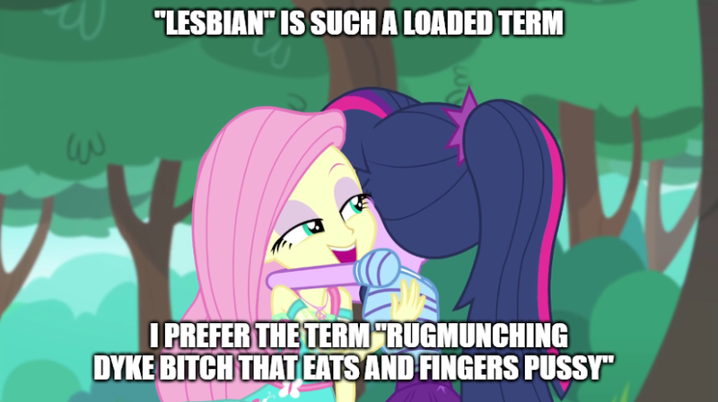 Size: 866x485 | Tagged: suggestive, derpibooru import, edit, edited screencap, screencap, fluttershy, sci-twi, twilight sparkle, equestria girls, equestria girls series, text support, caption, image, image macro, implied cunnilingus, implied fingering, implied oral, implied sex, png, text, vulgar