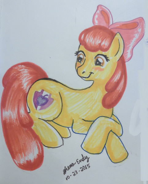 Size: 521x647 | Tagged: safe, artist:cherryblossomusagi, derpibooru import, apple bloom, pony, female, filly, image, png, solo, traditional art