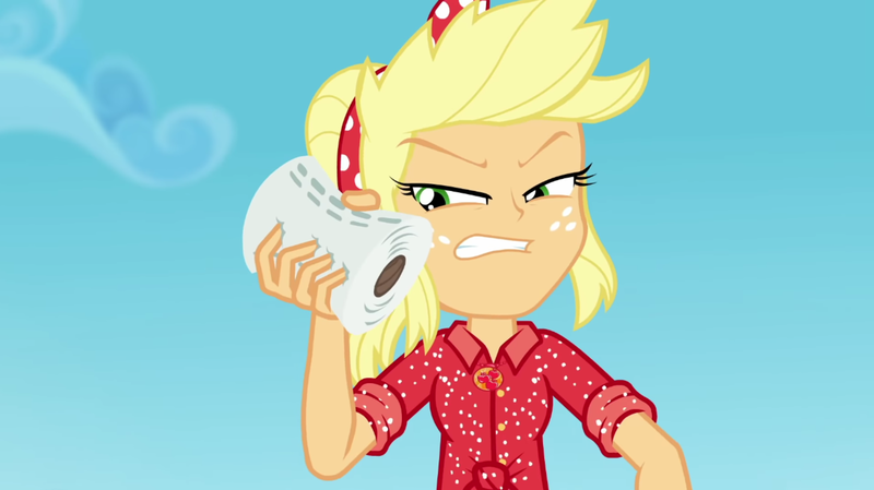 Size: 1920x1078 | Tagged: safe, derpibooru import, screencap, applejack, equestria girls, equestria girls series, holidays unwrapped, spoiler:eqg series (season 2), image, png, solo, the cider louse fools, toilet paper