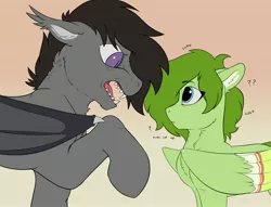 Size: 4096x3125 | Tagged: safe, artist:cold blight, derpibooru import, oc, oc:lief, oc:windwalker, unofficial characters only, bat pony, pegasus, pony, angry, bat pony oc, bat wings, chest fluff, ear fluff, image, jpeg, sharp teeth, slitted eyes, teeth, windsong, wings