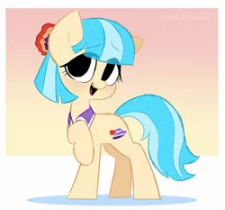 Size: 1978x1845 | Tagged: safe, artist:syrupyyy, derpibooru import, coco pommel, earth pony, pony, blushing, cocobetes, cute, female, image, jpeg, mare, open mouth, raised hoof, solo