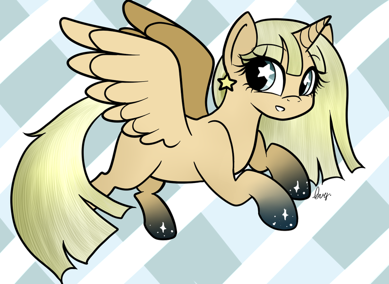 Size: 1400x1024 | Tagged: safe, artist:potatogirlivy, derpibooru import, oc, oc:milkyway, unofficial characters only, alicorn, pony, alicorn oc, female, horn, image, png, solo, starry eyes, stars, wingding eyes, wings