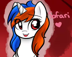 Size: 1280x1024 | Tagged: safe, artist:potatogirlivy, derpibooru import, oc, oc:safari, unofficial characters only, pony, unicorn, browser ponies, female, image, open mouth, open smile, png, smiling, solo