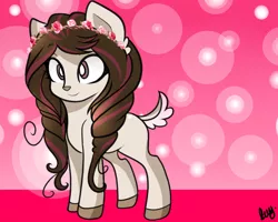 Size: 1280x1024 | Tagged: safe, artist:potatogirlivy, derpibooru import, oc, unofficial characters only, deer, deer pony, original species, pony, female, floral head wreath, flower, image, png, smiling, solo, standing