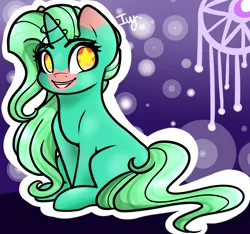 Size: 1280x1200 | Tagged: safe, artist:potatogirlivy, derpibooru import, oc, unofficial characters only, pony, unicorn, art trade, female, image, open mouth, open smile, png, sitting, smiling, solo, starry eyes, wingding eyes