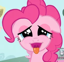 Size: 475x466 | Tagged: suggestive, derpibooru import, edit, edited screencap, editor:datzigga, screencap, pinkie pie, earth pony, pony, ahegao, bedroom eyes, blushing, image, open mouth, png, solo, tongue out