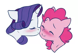 Size: 3375x2421 | Tagged: safe, artist:chub-wub, derpibooru import, pinkie pie, rarity, earth pony, pony, unicorn, blushing, cute, diapinkes, eyes closed, female, image, jpeg, kiss on the cheek, kissing, lesbian, mare, raribetes, raripie, shipping, simple background, white background