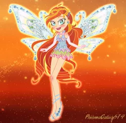 Size: 4497x4415 | Tagged: safe, artist:lumi-infinite64, artist:prismagalaxy514, artist:sunsetshimmer333, derpibooru import, fairy, human, equestria girls, barefoot, barely eqg related, base used, bloom, bloom (winx club), blue dress, blue wings, clothes, crossover, dress, enchantix, equestria girls style, equestria girls-ified, fairy wings, fairyized, feet, gloves, image, long gloves, long hair, png, solo, sparkly wings, wings, winx, winx club, winxified