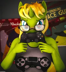 Size: 1995x2160 | Tagged: safe, artist:arcanetesla, derpibooru import, oc, oc:mysti tesla, anthro, pony, unicorn, 3d, adorasexy, cute, female, gamer girl, glasses, image, looking at you, mare, nerd, nerd pony, png, sexy, shy, solo, source filmmaker