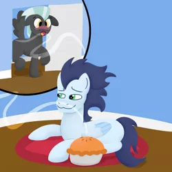 Size: 1000x1000 | Tagged: safe, derpibooru import, soarin', thunderlane, pegasus, pony, carpet, doublechip, duo, duo male, food, gay, image, male, males only, newbie artist training grounds, pie, png, shipping, soarilane, that pony sure does love pies