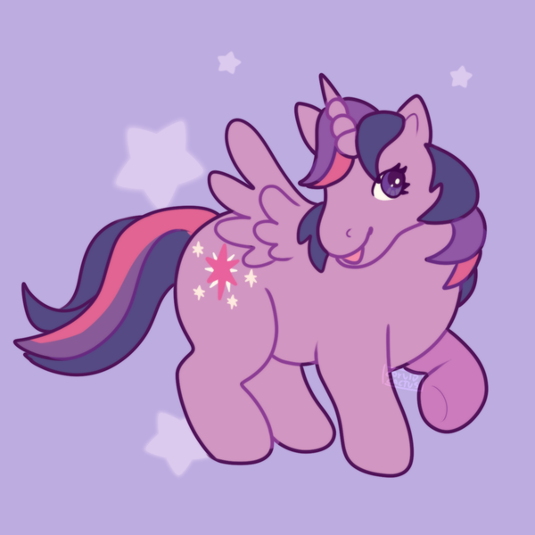 Size: 1400x1400 | Tagged: safe, artist:corvidcactus, derpibooru import, twilight sparkle, twilight sparkle (alicorn), alicorn, pony, g1, g4 to g1, generation leap, image, png, raised hoof, simple background, style emulation