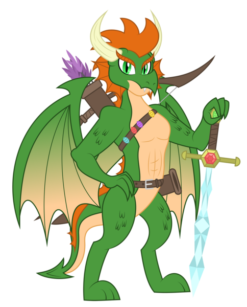 Size: 1024x1269 | Tagged: safe, artist:aleximusprime, derpibooru import, oc, dragon, arrow, belt, bow, bow and arrow, bow (weapon), crystal, diamond, dragon oc, fantasy class, flurry hearts story, frills, gem, horns, image, png, scabbard, smelt the dragon, super dragon warrior, sword, warrior, weapon, wings