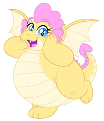 Size: 1024x1197 | Tagged: safe, artist:aleximusprime, derpibooru import, oc, oc:buttercream, oc:buttercream the dragon, dragon, belly, big belly, cheerful, chubby, cute, dragoness, dragon oc, dragon wings, excited, fat, female, flurry hearts story, happy, heart shaped, image, plump, png, super dragon warriors, thick, wings