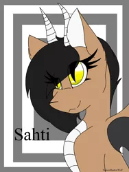 Size: 1944x2592 | Tagged: safe, artist:silenceshadowwolf, derpibooru import, oc, unofficial characters only, dracony, dragon, hybrid, abstract background, bust, eye clipping through hair, eyelashes, female, horns, image, png, smiling, solo