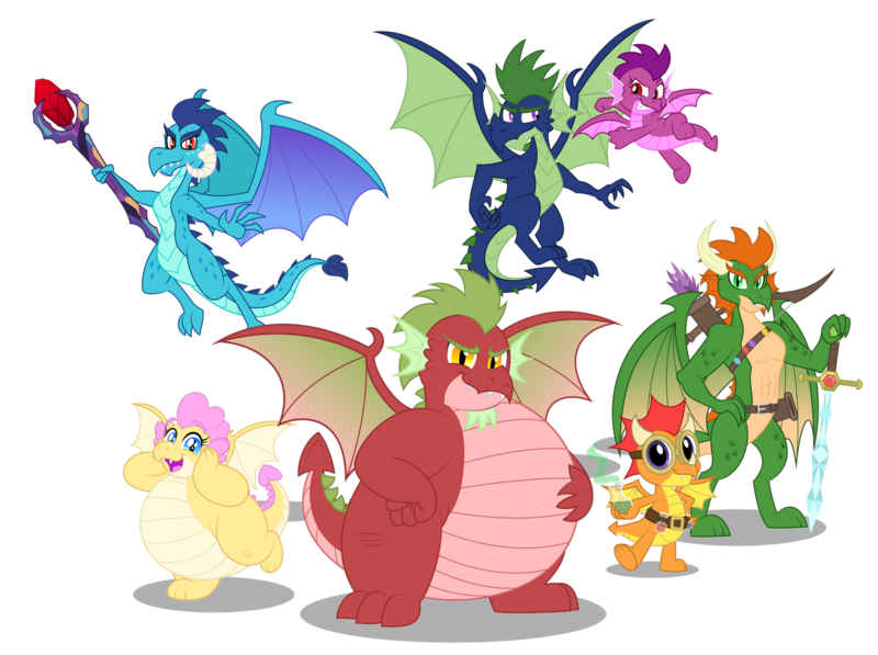 Size: 1280x955 | Tagged: safe, artist:aleximusprime, derpibooru import, princess ember, oc, oc:buttercream, oc:buttercream the dragon, oc:grumblebog, oc:grumblebog the dragon, oc:penelope, oc:penny, oc:penny the dragon, oc:percy, oc:percy the dragon, oc:perseus, oc:sizzle, oc:sizzle the dragon, oc:smelt, dragon, arrow, beard, belly, belt, big belly, bloodstone scepter, bottle, bow, bow and arrow, bow (weapon), chubby, cute, dragoness, dragon horns, dragon oc, dragon wings, facial hair, fantasy class, fat, female, flurry hearts story, frills, goggles, group shot, image, plump, png, scales, scepter, scientist, spikes, super dragon warriors, sword, warrior, weapon, wings