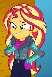 Size: 468x687 | Tagged: safe, derpibooru import, screencap, sunset shimmer, equestria girls, equestria girls series, holidays unwrapped, spoiler:eqg series (season 2), cropped, image, png, solo, winter break-in