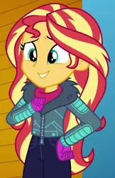 Size: 430x663 | Tagged: safe, derpibooru import, screencap, sunset shimmer, equestria girls, equestria girls series, holidays unwrapped, spoiler:eqg series (season 2), cropped, image, png, solo, winter break-in