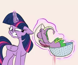 Size: 2400x2000 | Tagged: safe, artist:rocket-lawnchair, derpibooru import, spike, twilight sparkle, alicorn, dragon, pony, duo, image, png, punch (drink), punch bowl, spiked punch