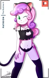Size: 920x1460 | Tagged: suggestive, artist:the-butch-x, banned from derpibooru, sweetie belle, equestria girls, boob window, bra, cat ears, cat keyhole bra set, cat lingerie, cat tail, clothes, female, image, lolicon, png, simple background, solo, underage, underwear, white background