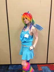 Size: 960x1280 | Tagged: safe, artist:rina-chan, derpibooru import, rainbow dash, human, bracelet, brony fan fair, clothes, cosplay, costume, image, irl, irl human, jewelry, jpeg, kira buckland, photo, sleeveless, tumblr