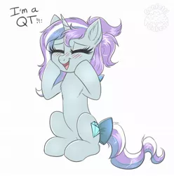 Size: 2134x2149 | Tagged: safe, artist:confetticakez, derpibooru import, oc, unofficial characters only, pony, unicorn, bow, dialogue, eyes closed, happy, image, jpeg, open mouth, smiling, solo, tail bow