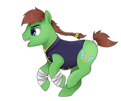 Size: 1000x833 | Tagged: safe, artist:drcool13, artist:zeronitroman, derpibooru import, oc, oc:swift stride, earth pony, pony, braided ponytail, clothes, collaboration, galloping, hoof wraps, image, male, png, running, simple background, smiling, solo, stallion, tail wrap, transparent background