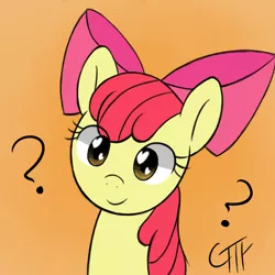 Size: 1000x1000 | Tagged: safe, artist:giftry365, derpibooru import, apple bloom, pony, adorabloom, curious, cute, daaaaaaaaaaaw, female, filly, image, jpeg, question mark, smiling, solo, wingding eyes