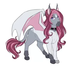 Size: 922x818 | Tagged: safe, artist:askbubblelee, derpibooru import, oc, oc:persephone, unofficial characters only, bat pony, pony, bat pony oc, bat wings, digital art, fangs, female, image, leonine tail, mare, parent:oc:orpheus, parent:oc:rosie quartz, png, simple background, solo, what if, wings