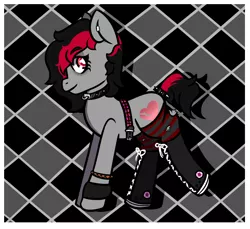 Size: 1094x1000 | Tagged: safe, artist:lazerblues, derpibooru import, oc, oc:miss eri, earth pony, pony, clothes, converse, ear piercing, emo, image, piercing, png, shoes, smiling, socks, solo