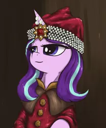 Size: 1428x1719 | Tagged: safe, artist:t72b, derpibooru import, starlight glimmer, pony, unicorn, alternate hairstyle, bust, clothes, crown, fine art parody, hat, historical roleplay starlight, image, jewel, jewelry, pearl, png, portrait, regalia, solo, vlad tepes