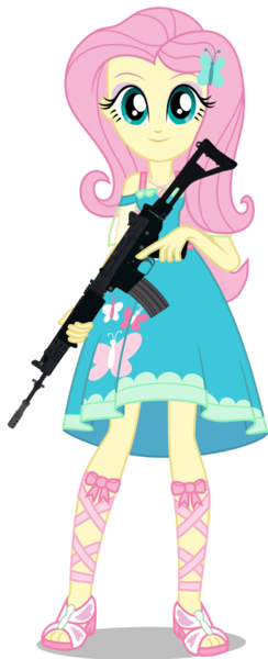 Size: 1024x2513 | Tagged: safe, artist:edy_january, derpibooru import, edit, vector edit, fluttershy, equestria girls, assault rifle, dj blyatman, female, firearms, fn fnc, gopnik, gun, hardbass, image, looking at you, pindad ss1-v1, png, rifle, slav, smiling, smiling at you, solo, vector, weapon, xs project