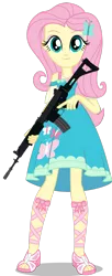 Size: 1024x2513 | Tagged: safe, artist:edy_january, derpibooru import, edit, vector edit, fluttershy, equestria girls, assault rifle, dj blyatman, female, firearms, fn fnc, gopnik, gun, hardbass, image, looking at you, pindad ss1-v1, png, rifle, slav, smiling, smiling at you, solo, vector, weapon, xs project
