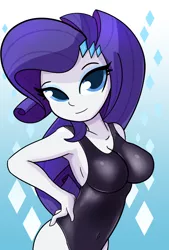 Size: 3000x4425 | Tagged: suggestive, artist:tjpones, derpibooru import, rarity, equestria girls, abstract background, armpits, bedroom eyes, big breasts, breasts, busty rarity, clothes, female, hand on hip, high res, image, looking at you, one-piece swimsuit, png, smiling, smiling at you, solo, solo female, swimsuit, tight clothing