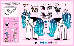 Size: 1600x1000 | Tagged: safe, artist:inspiredpixels, derpibooru import, oc, oc:marie pixel, unofficial characters only, pegasus, pony, female, glasses, heterochromia, image, mare, png, reference sheet, solo, standing, two toned wings, wings