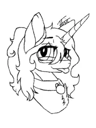 Size: 559x745 | Tagged: safe, artist:inspiredpixels, derpibooru import, oc, unofficial characters only, pony, unicorn, bust, collar, eye clipping through hair, eyebrows, eyebrows visible through hair, horn, image, jpeg, looking at you, smiling, smiling at you, solo, tongue out, unicorn oc