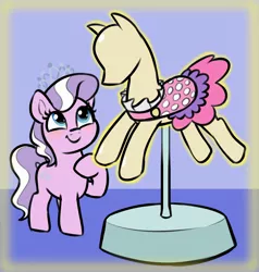 Size: 2020x2124 | Tagged: safe, artist:heretichesh, derpibooru import, diamond tiara, earth pony, pony, clothes, dress, female, filly, image, jpeg, mannequin, ponyquin, solo