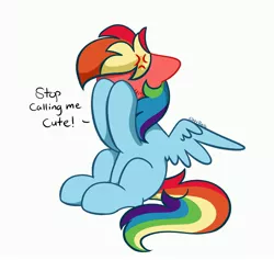 Size: 3717x3519 | Tagged: safe, artist:kittyrosie, derpibooru import, rainbow dash, pegasus, pony, adorable distress, blushing, blushing profusely, cross-popping veins, cute, dashabetes, female, head in hooves, i'm not cute, image, jpeg, mare, solo, tsunderainbow, tsundere