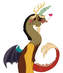 Size: 848x996 | Tagged: safe, artist:chibi-n92, derpibooru import, discord, draconequus, blushing, blush sticker, bust, heart, image, male, png, simple background, smiling, solo, transparent background