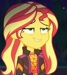 Size: 636x711 | Tagged: safe, derpibooru import, screencap, sunset shimmer, equestria girls, equestria girls series, sunset's backstage pass!, spoiler:eqg series (season 2), blushing, cropped, image, music festival outfit, png, solo