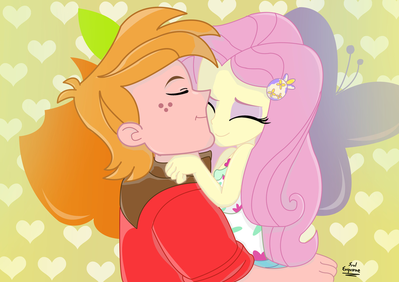 Size: 3508x2480 | Tagged: safe, artist:dashdeviant, derpibooru import, big macintosh, fluttershy, butterfly, insect, equestria girls, apple, eyes closed, female, fluttermac, food, freckles, heart, hug, image, jpeg, male, shipping, straight