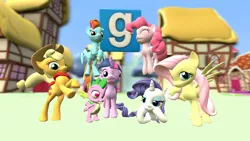 Size: 1280x720 | Tagged: safe, artist:dragonboi471, derpibooru import, applejack, fluttershy, pinkie pie, rainbow dash, rarity, spike, twilight sparkle, dragon, earth pony, pegasus, pony, unicorn, 3d, bandana, bipedal, gmod, heart eyes, image, implied shipping, implied sparity, implied straight, jpeg, mane six, one eye closed, unicorn twilight, wingding eyes, wink